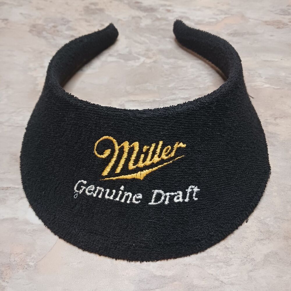 Miller Genuine Draft Pool Hall Visor Gambling Hat Man Cave Cap Black Terry Cloth